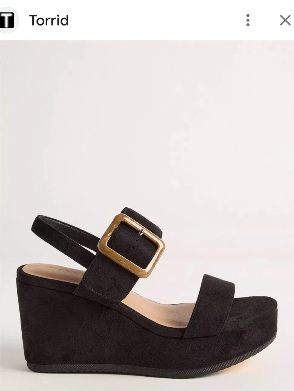 torrid WIDE WIDTH Black Suede Platform Wedge Sandals with Accent Buckles